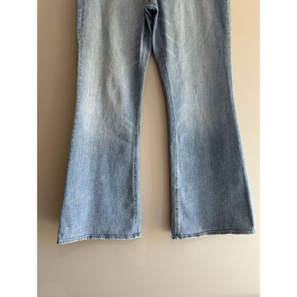 Express Jeans 70s Flare High Rise Stretch Light Wash Denim Casual Wide Leg 14R - Picture 5 of 16